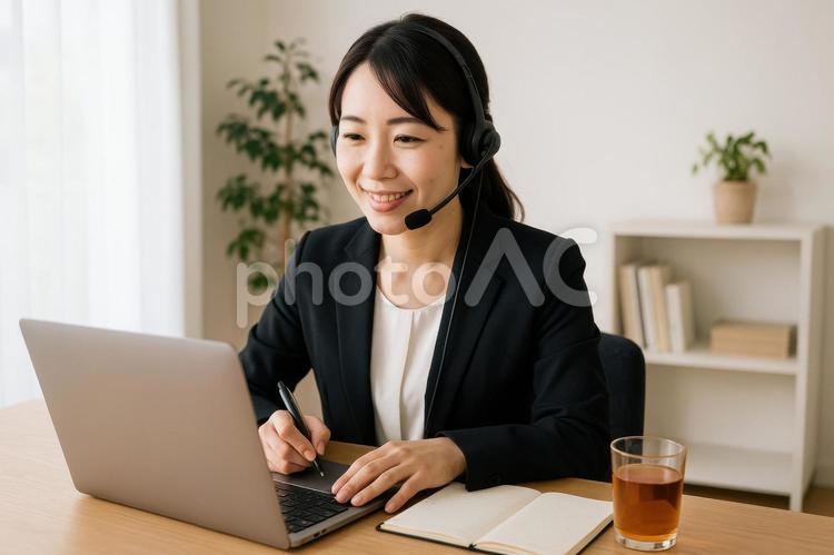セミナー参加中の女性 オンラインセミナー,日本人,女性の写真素材