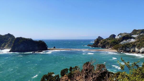 伊豆のトンボロ01 堂ヶ島,トンボロ,西伊豆の写真素材