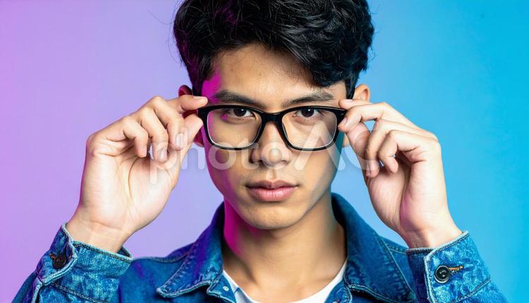 眼鏡をかけた知的で真面目そうな若い男性 眼鏡,真面目,誠実の写真素材