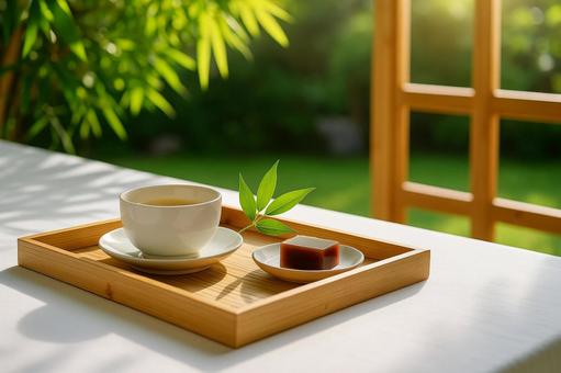庭を望む夏のお茶時間 庭を望む夏のお茶時間の写真