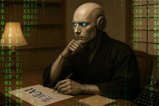 A robot that writes novels using generative AI technology, generate ai, ai, robot, JPG