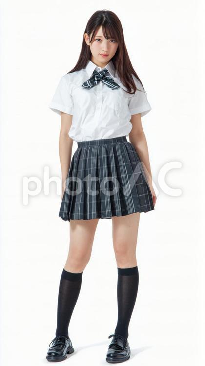 学生服を着た女の子の全身ショット 女の子,人物,ポートレートの写真素材