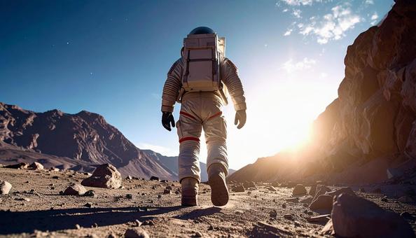 惑星を歩く宇宙飛行士 惑星を歩く宇宙飛行士の写真