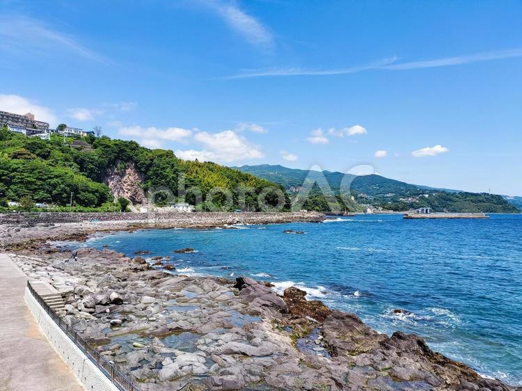 神奈川県足柄下郡真鶴町の琴ヶ浜からの眺望 琴ヶ浜,真鶴半島,真鶴町の写真素材