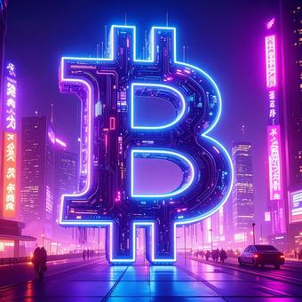 ビットコインと都市の風景の写真