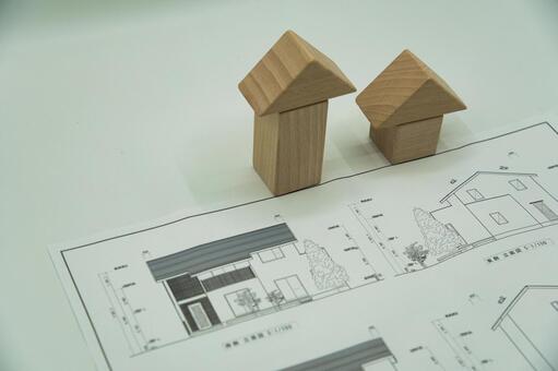 積木の家と間取りの図面 家,木の家,家づくりの写真素材