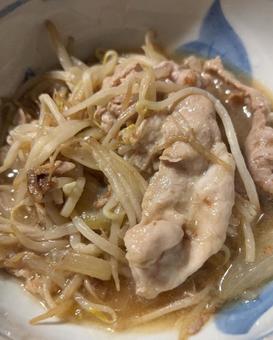 Photo, stir fry, pork, bean sprouts, 
