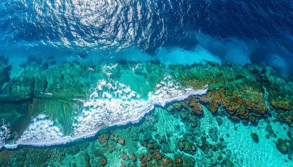 俯瞰でみる南国の海の写真