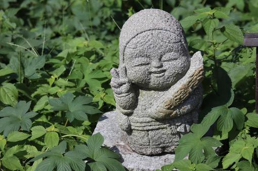 緑の植物の中に置かれたお地蔵様 緑の植物の中に置かれたお地蔵様 緑,植物,中の写真素材