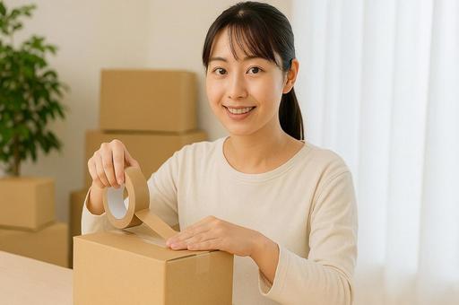 梱包作業をする女性・ダンボール・荷造り 梱包作業をする女性・ダンボール・荷造りの写真