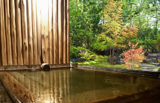 Open-air bath in the autumn leaves Open-air bath in the autumn leaves