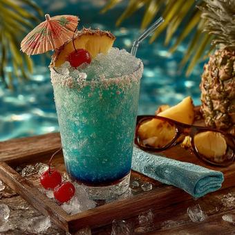 リゾート気分を盛り上げる、豪華なカクテルの写真