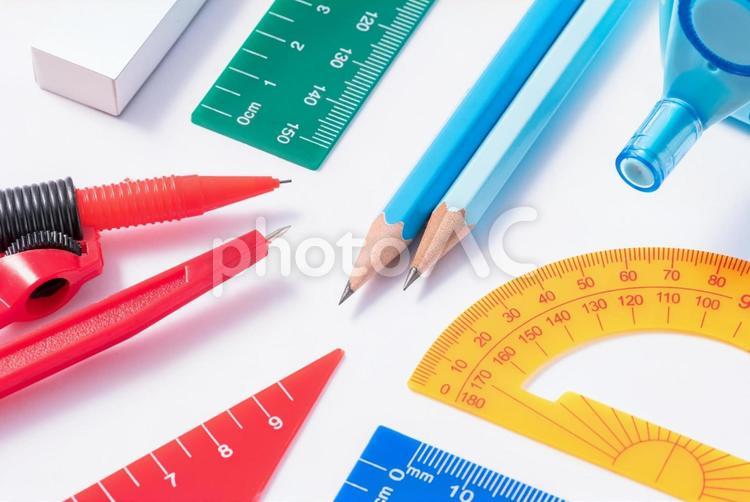鉛筆　消しゴム　定規　コンパス 文房具,鉛筆,文具の写真素材
