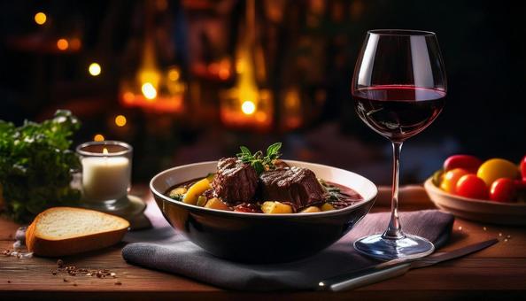 赤ワインとビーフシチュー ビーフシチュー,シチュー,赤ワインの写真素材