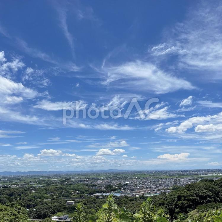 佐賀の街を山から 海,雲,空の写真素材