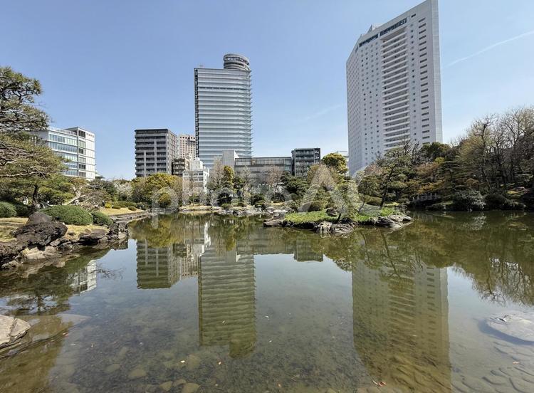 春の墨田区立旧安田庭園　潮入の池 横網,ゲート,出入口の写真素材
