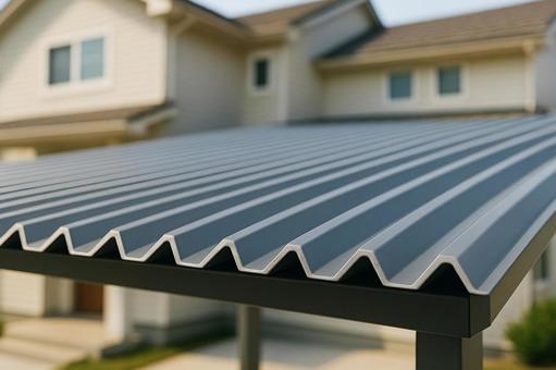 折板カーポート屋根が生活空間に馴染む住宅 折板カーポート屋根が生活空間に馴染む住宅の写真