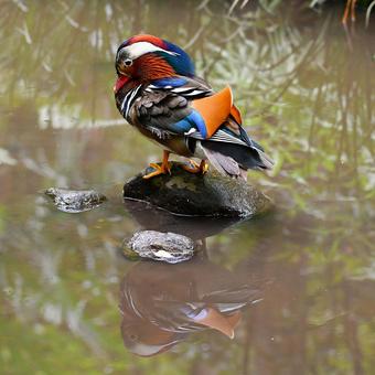 オシドリ オシドリ 鳥,鳥類,自然の写真素材