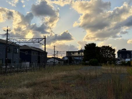 あわら湯のまち駅周辺の景色　福井県 線路,校庭,レールの写真素材