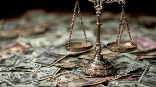 成功への計量:お金と天秤 成功への計量:お金と天秤の写真