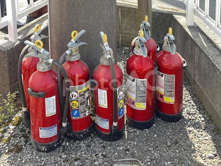 複数の消火器 消火器,火災,防災の写真素材