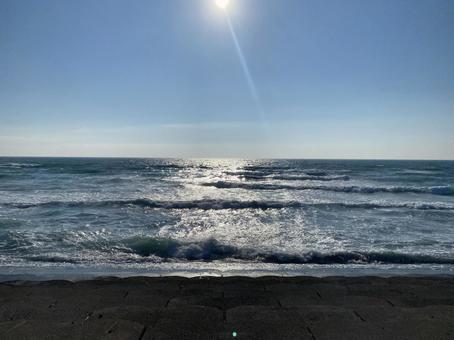 朝焼けの海岸 北海道,海,朝焼けの写真素材