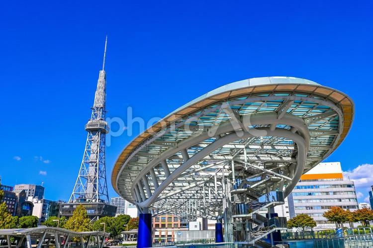 青空とミライタワーとオアシス21 名古屋,ミライタワー,中部電力の写真素材