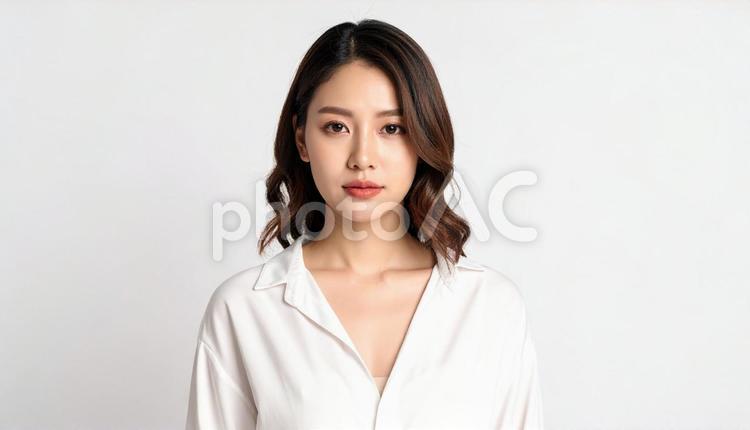 白シャツを着たアジア人女性のポートレート 人物,女性,20代の写真素材