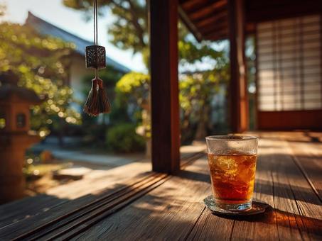 縁側で麦茶 縁側で麦茶の写真