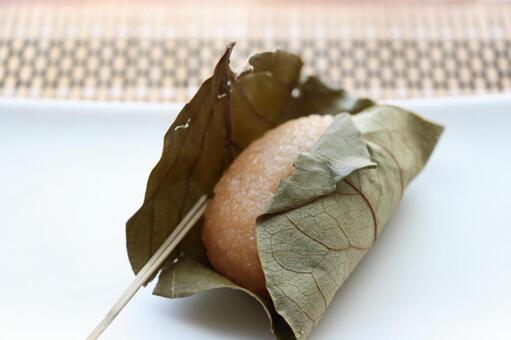 柿の葉に包まれた餅　柿の葉餅 和菓子,柿の葉餅,秋の味覚の写真素材