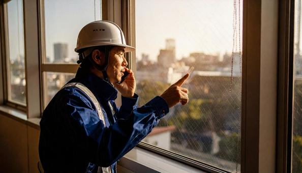 安全のため指差呼称をする作業員 安全のため指差呼称をする作業員の写真