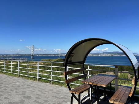 淡路SA上りからの明石海峡大橋 淡路SA上りからの明石海峡大橋 晴天,晴れ,海の写真素材