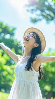 健康的な女性深呼吸 健康的な女性深呼吸の写真