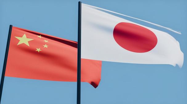 日本と中国国旗4K・風になびく 日本と中国国旗4K・風になびく 日本,中国,国旗の写真素材