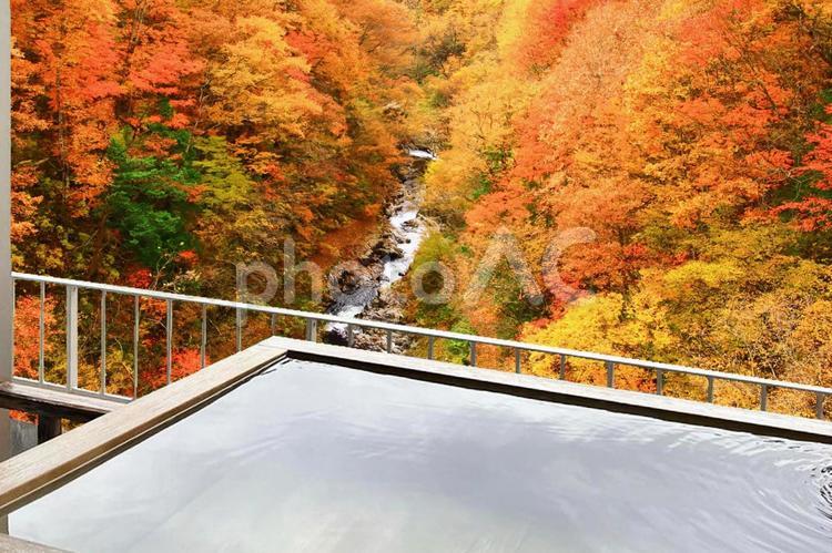 紅葉と温泉のイメージ 温泉,露天風呂,旅の写真素材