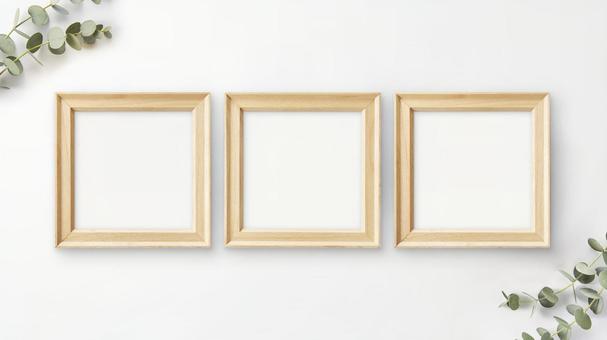 木枠のフレーム3つ 植物の飾り 白背景 木枠のフレーム3つ 植物の飾り 白背景 フレーム,葉,ボタニカルの写真素材