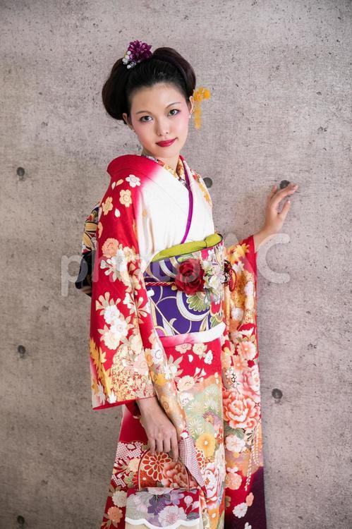 振袖を着た女性　kimono 成人式,着物,和装の写真素材