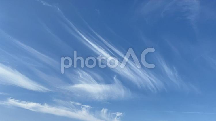 青空と線状の雲 空,自然,晴れの写真素材