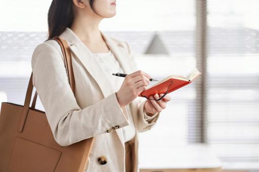 Business woman checking the schedule, business woman, female, notes, JPG