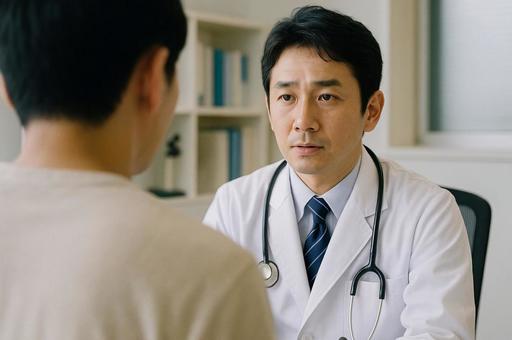 真剣な表情で話す医師 真剣な表情で話す医師の写真