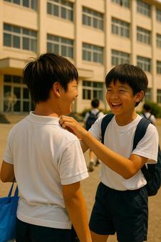 夏休みの登校日久しぶりに友達に会った 夏休みの登校日久しぶりに友達に会ったの写真