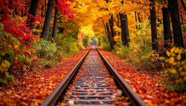 紅葉と線路 紅葉と線路の写真