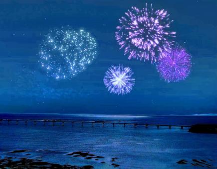 海と花火 海と花火の写真