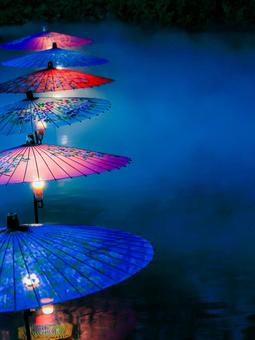 和傘ライトアップ 和傘,ライトアップ,忍城の写真素材