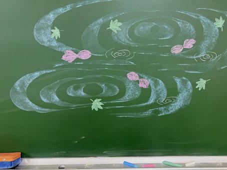 黒板に描いた金魚 01 黒板に描いた金魚 01 金魚,きんぎょ,波紋の写真素材