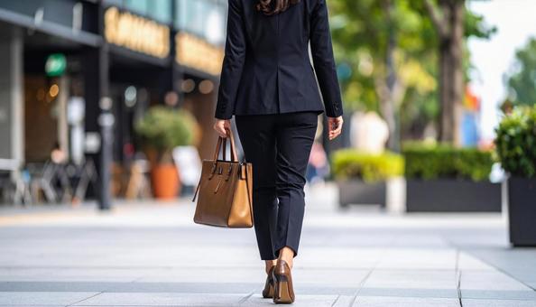 スーツ姿の女性社員の後ろ姿 スーツ姿の女性社員の後ろ姿の写真