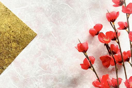 梅の花と花柄和紙のすかし背景 お正月,正月,和紙の写真素材