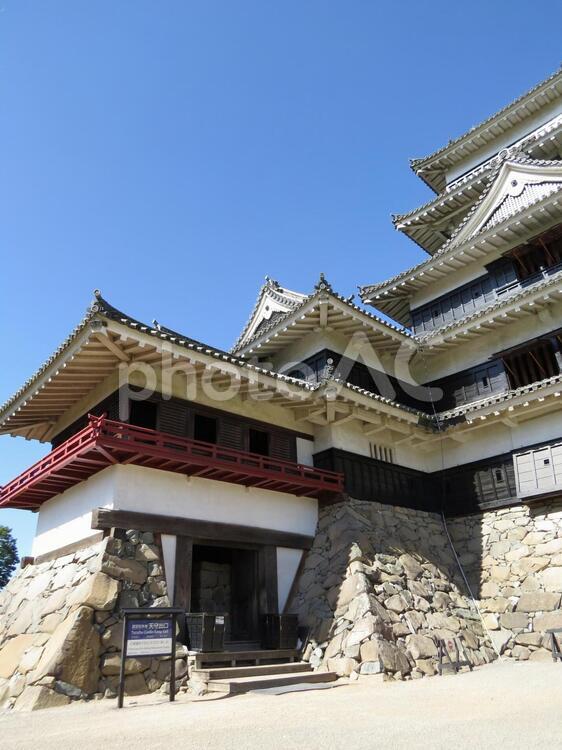 松本城_天守と月見櫓（縦） 松本城,国宝,100名城の写真素材