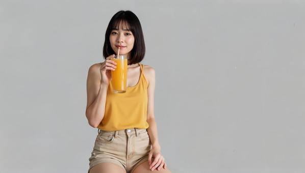 カジュアルな女性とドリンク(AI生成) カジュアルな女性とドリンク(AI生成)の写真