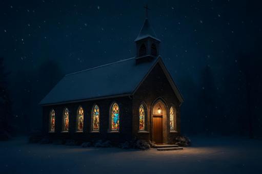 雪夜に灯る教会 雪夜に灯る教会の写真